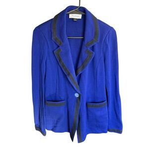 Vtg St John Collection Blazer Santana Knit Royal blue Black Trim Sz 4 Preppy